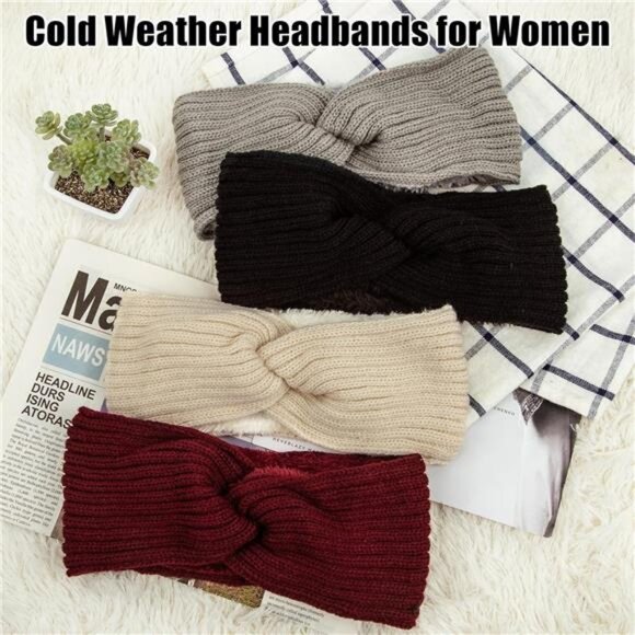 Warm Winter Headbands for Women Cable Crochet Turban Ear Warmer - Picture 2 of 7